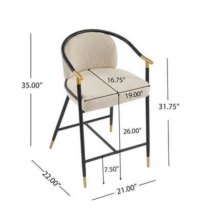 Christopher Knight Home Set of 2 Varus 26" H Iron Frame Counter Stool, Dining Room/Kitchen Island Barstool with Footrest/Backrest, Boucle Upholstered Accent Chairs for Kitchen Counter, Almond+Black