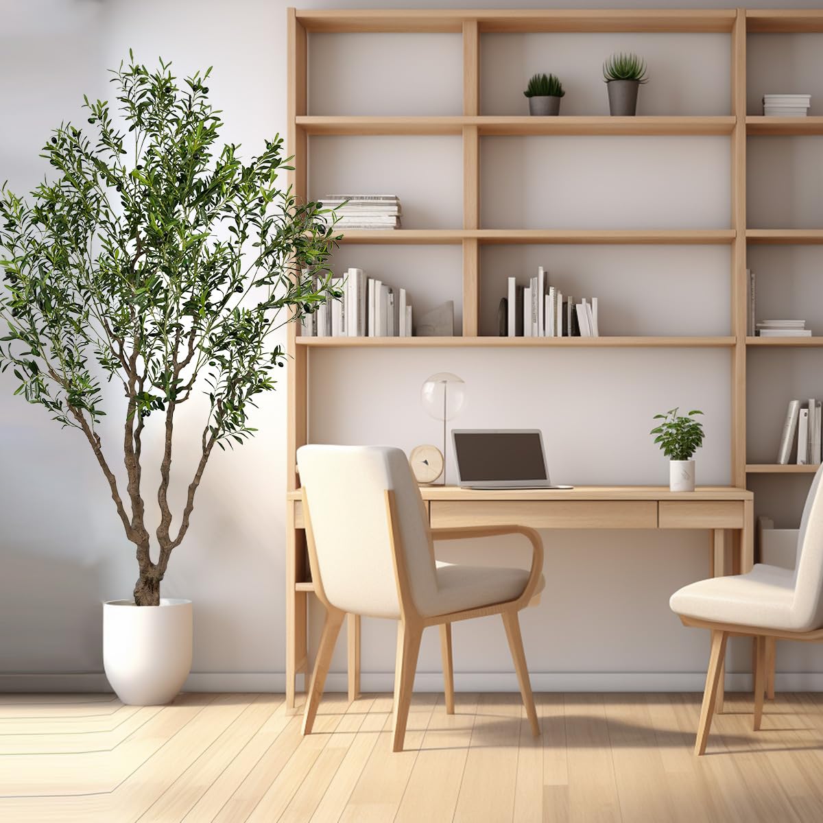 AfanD Artificial Olive Tree Tall,Faux Olive Tree Indoor Artificial Tree for Modern Home Office Living Room Floor Decor Indoor (1, 8ft 1in)