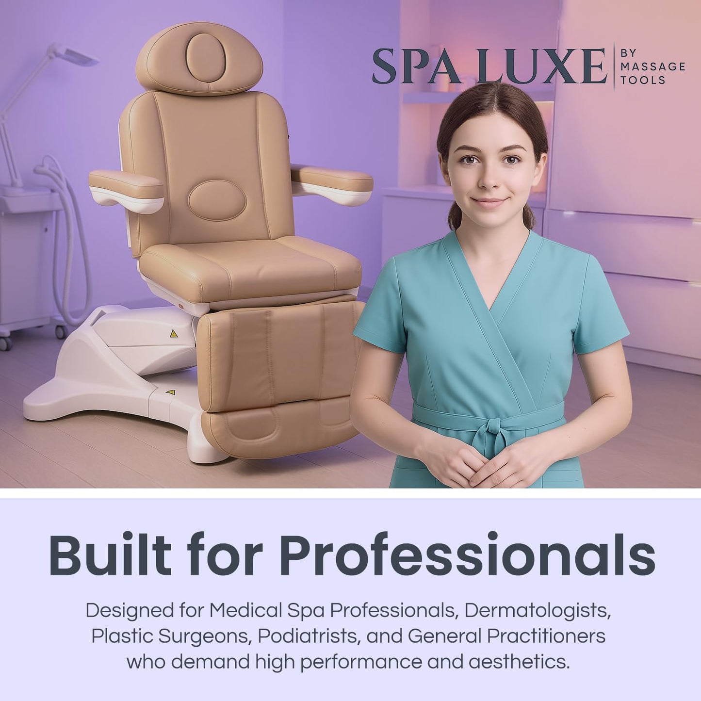 Spa Luxe - Spa Chair for Esthetician, Electric Facial Bed with 240° Rotation, 4 Motors, and Adjustable Headrest, Professional Medical Spa Exam Chair - 2246B, (Black)