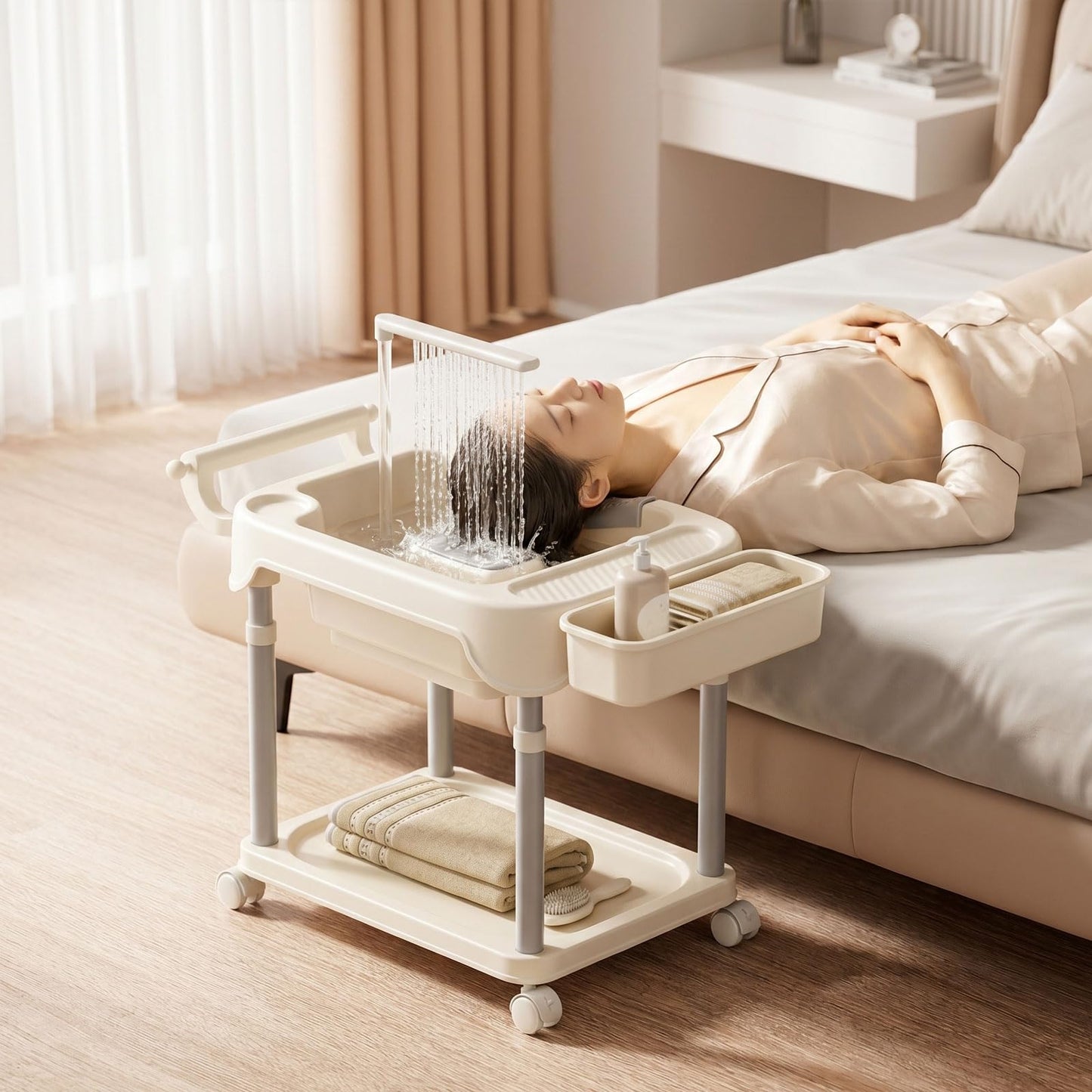 Portable Shampoo Bowl, Mobile Shampoo Basin, Features A Vertical Circulation Pump, A Height Adjustable Lifting Bracket, for Elderly, Pregnant Women, People with Limited