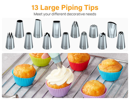 Kootek 54 in 1 Piping Bags and Tips Set with 13 Large Size Piping Tips, 35 Standard Size Icing Tips, 2 Reusable Pastry Bags 12 Inch, Cake Decorating Kit Supplies, Frosting Piping Kit for Cake, Cupcake