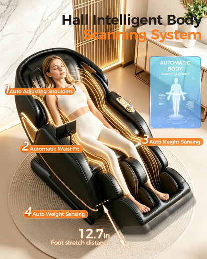 DAHAIY 4D Massage Chair Full Body, AI Voice Control, PU Leather Zero Gravity Heated Back Foot Hand Massage Recliner Chairs, Living Room Furniture,Office,Portable - Black