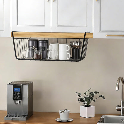 Undershelf Storage Basket Under Shelf Wire Basket Household Metal Under Shelf Hanging Storage Bin Basket Slides Under Shelves for Storage Space Saving for Kitchen Pantry Bookshelf (Medium, 2 PCS)