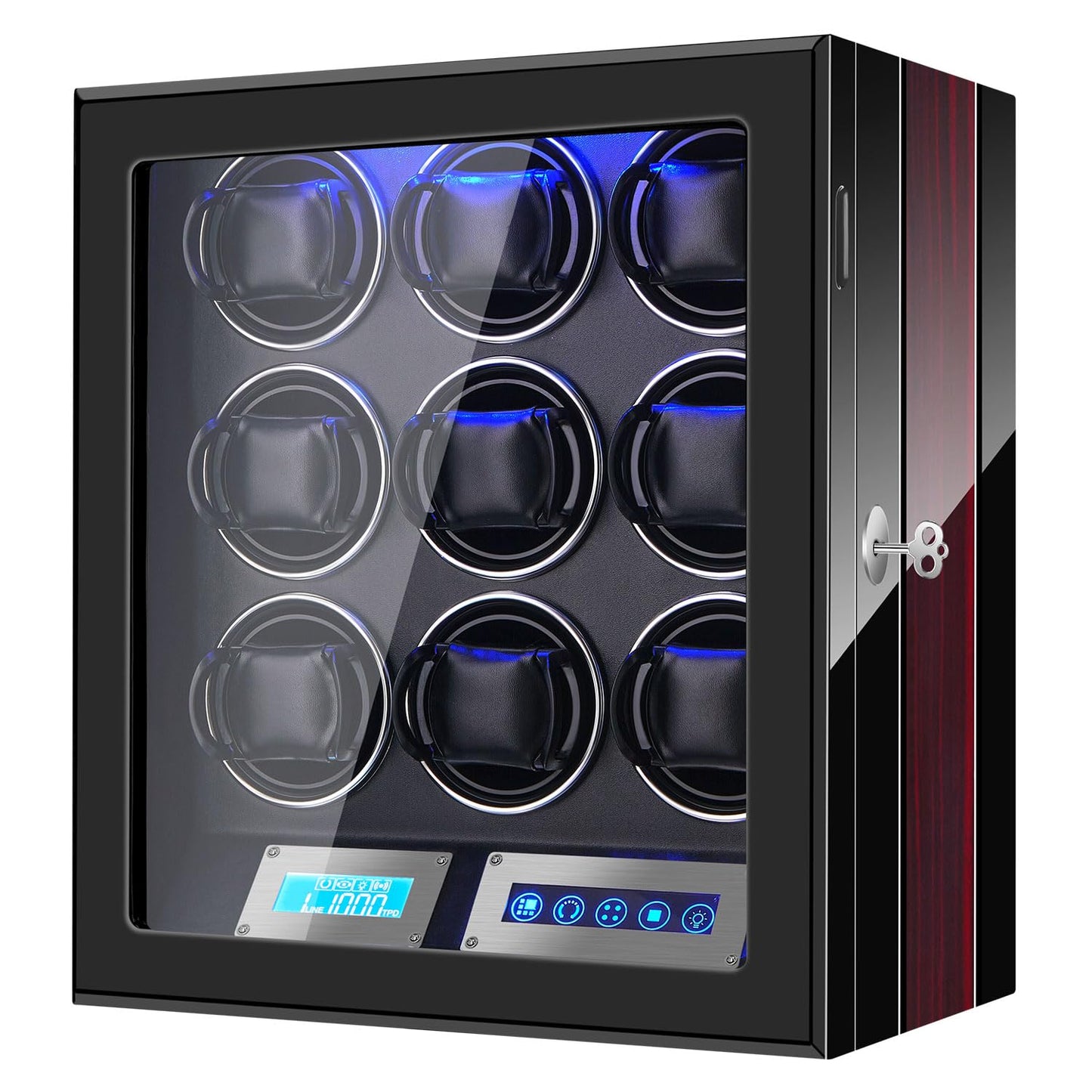 LELTNSOU Watch Winder for 9 Winding Spaces Automatic Watches, Ultra-Quiet Japanese Motors, Built-in LED Illumination and LCD Touchscreen Control