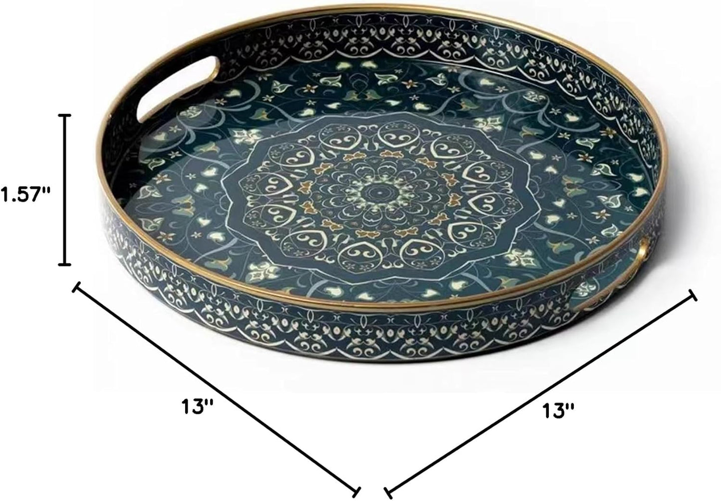Round Serving Tray with Handles - Large Round Ottoman Tray Coffee Table Tray,Plastic Decorative Trays for Coffee