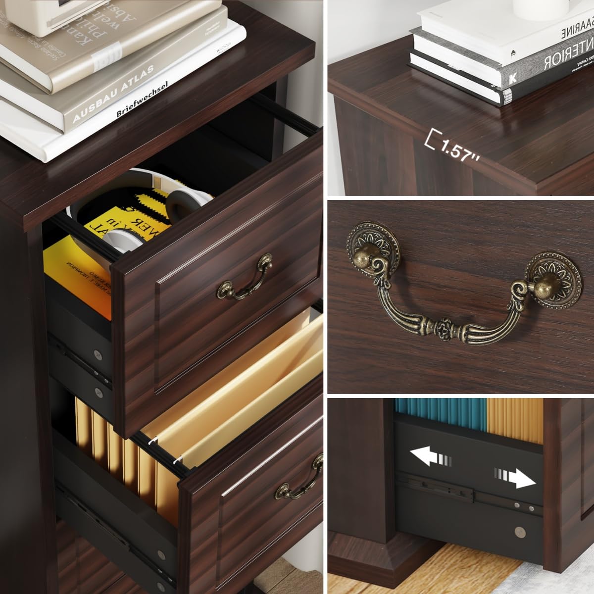 Tribesigns 4-Drawer File Cabinet, Vertical Wood Filing Cabinet for A4/Letter/Legal Size, Tall File Storage Printer Stand with Hanging Rails for Home Office, Classic Dark Walnut Finish