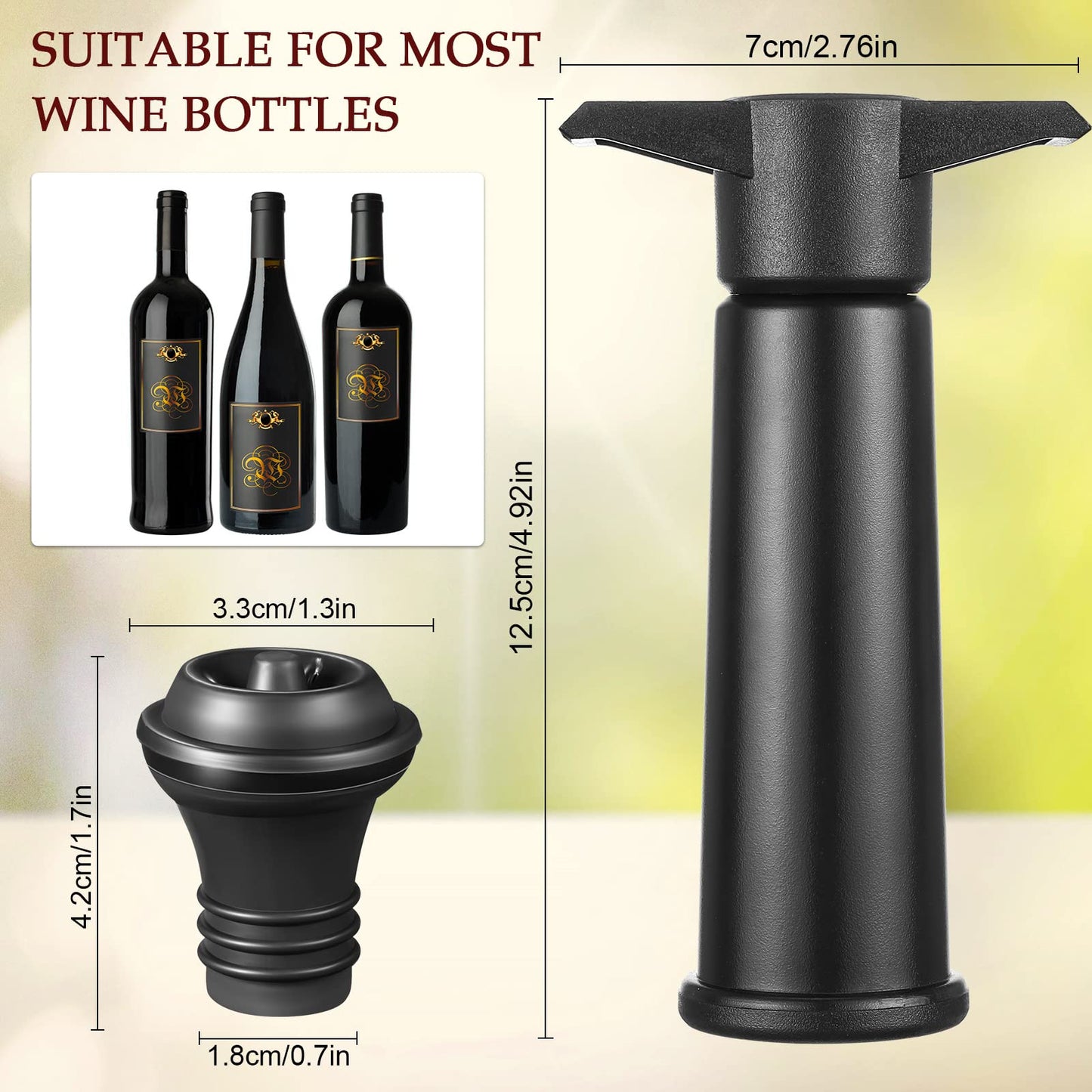 18 Pieces Wine Saver Pump with Vacuum Reusable Preserver Practical Wine Keeper Bottle Sealer Keep Fresh for Kitchen Office Home Adult Party Favor Supplies(Black)