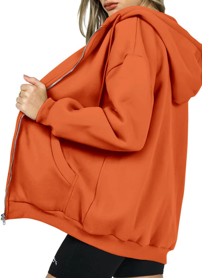 PRETTYGARDEN Women's 2025 Zip Up Y2K Hoodies Casual Long Sleeve Sweatshirts Fall Spring Track Jackets with Pockets (Orange,Large)