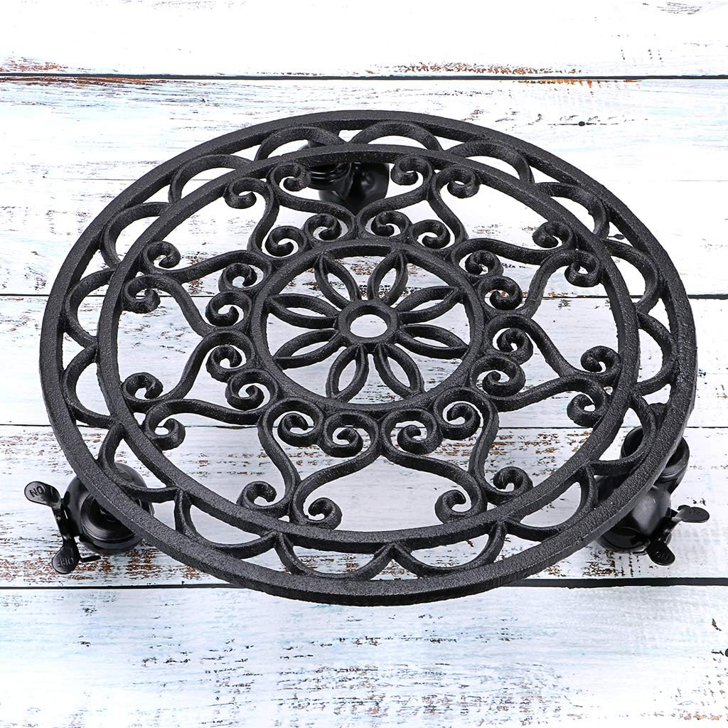 Skelang 12.6 Inches 350 Lbs Plant Stand, Cast Iron Plant Pallet Caddy, Plant Pot Dolly with Brake Wheel, Load Capacity
