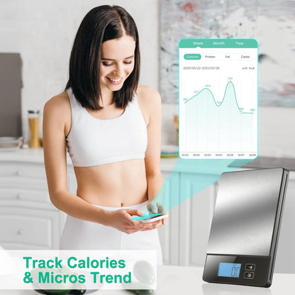URAMAZ Smart Food Scales for Kitchen, Stainless Steel Digital Food Scale Grams and Ounces with Nutritional Calculator App, Food Weight Scale for Weight Loss, Calorie, Diet, Meal Prep 0.1oz / 11lb