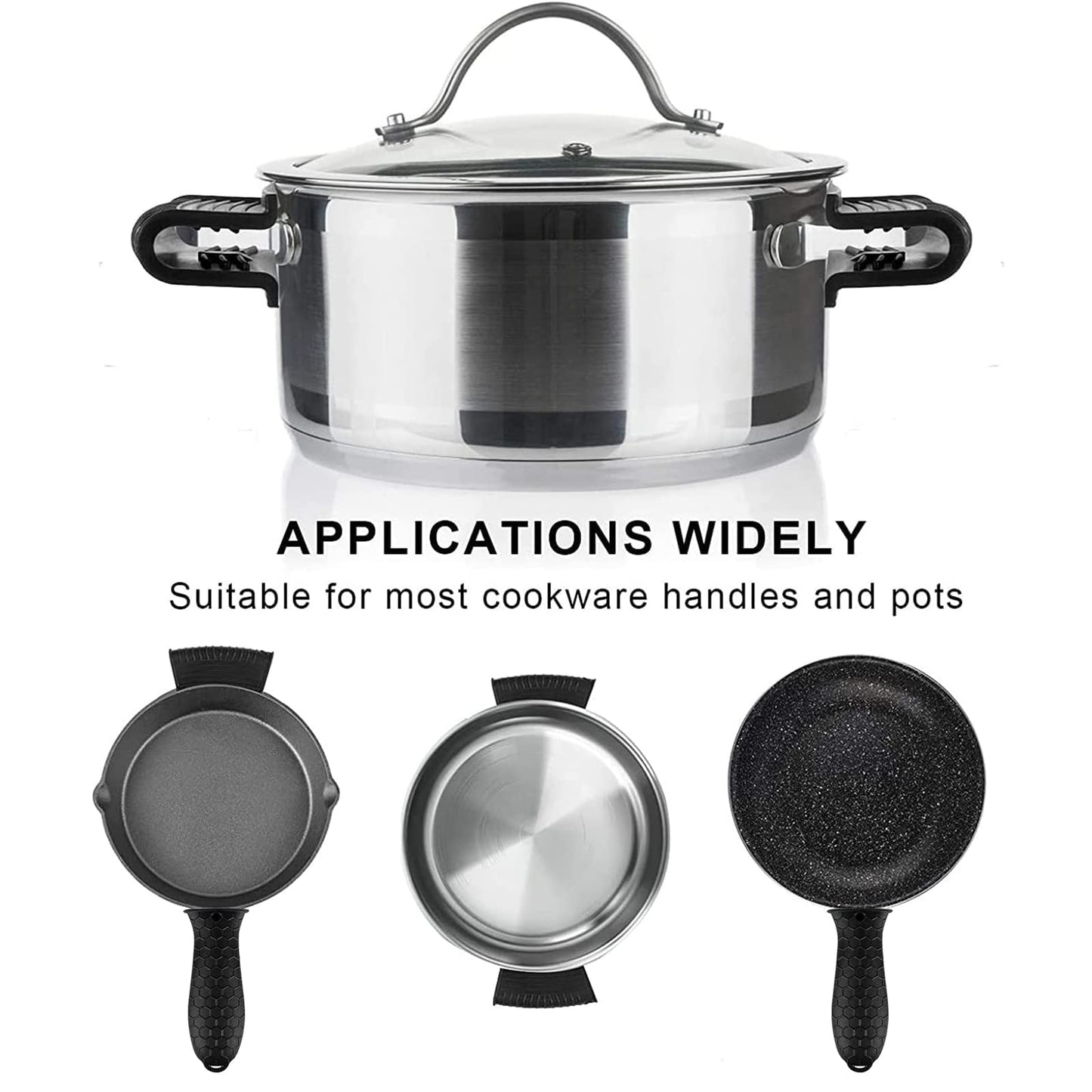 8 Pcs Non-Slip Silicone Hot Handle Holder & Assist Grips, Potholder for Cast Iron Skillets, Heat Resistant Handle Cover Sleeve for Frying Pans, Casserole, Cookware Handles, Black
