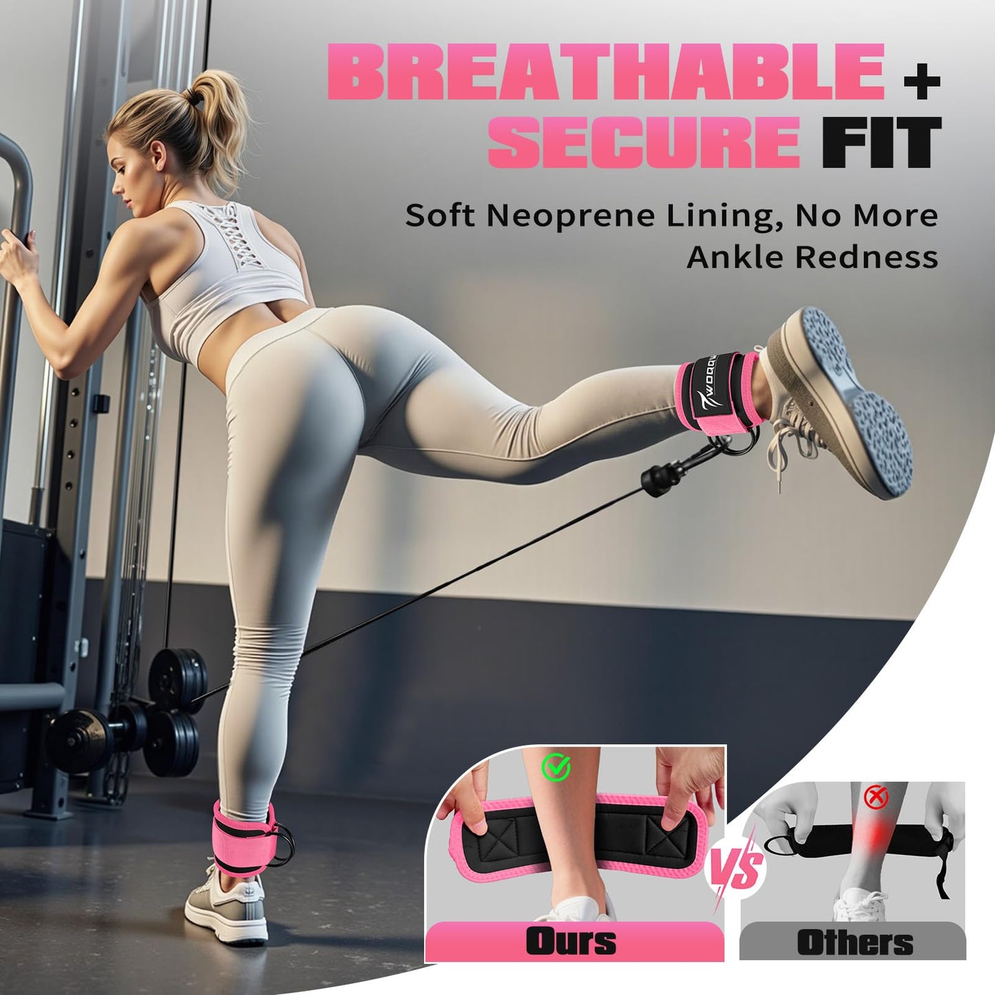 Ankle Resistance Bands with Cuffs, Leg and Glutes Workout Equipment, Resistance Bands with Ankle Straps for Cable Machine Kickbacks, Booty Workouts, Lower Body Exercises - Home Gym Exercise Equipment