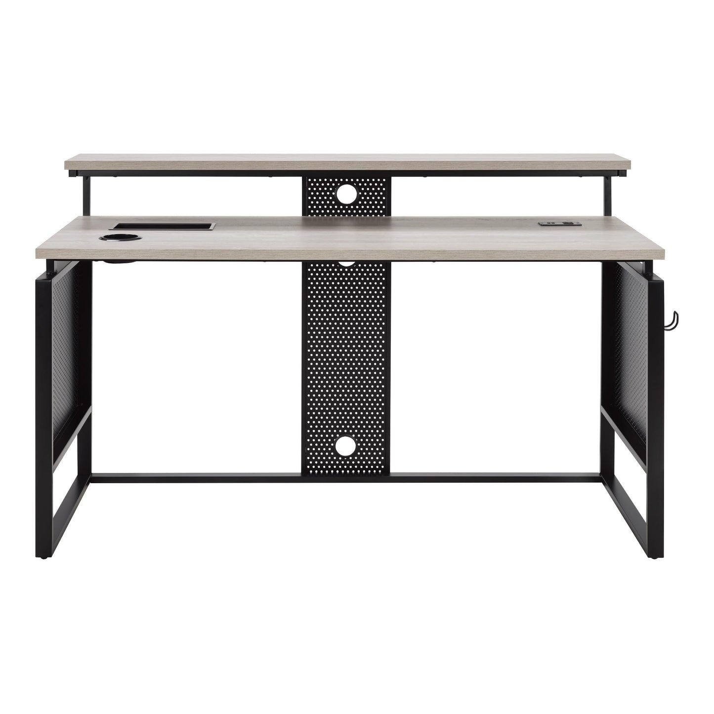 OSP Home Furnishings Ace Contemporary Modern Home Office Desk with Shelf, Rectangular with Grey Taupe Finish