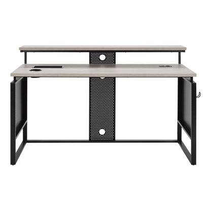 OSP Home Furnishings Ace Contemporary Modern Home Office Desk with Shelf, Rectangular with Grey Taupe Finish