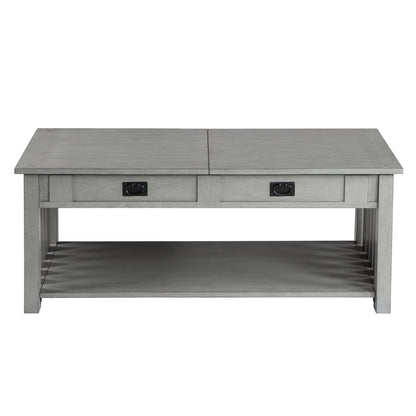 HOMES: Inside + Out Clairemont Farmhouse Rectangle Lift-Top Solid Wood 46 in. Coffee Table with 2-Drawer and 1-Shelf for Living Room, Bedroom, Reception Room, Gray