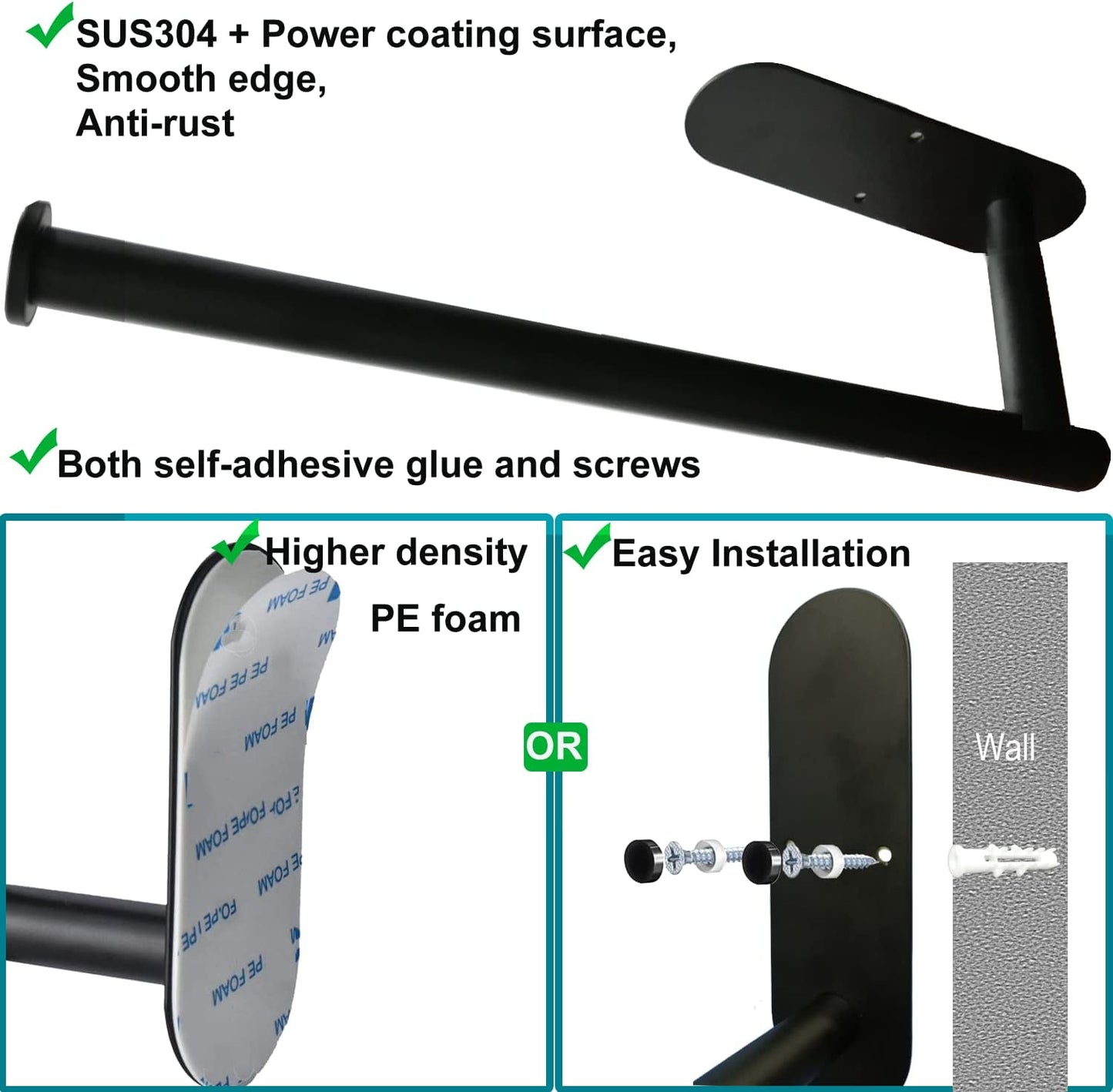 Upgraded Calegency Paper Towel Holder, Under Cabinet Wall Mounted Dispenser, Matte Black for Bathroom and Kitchen