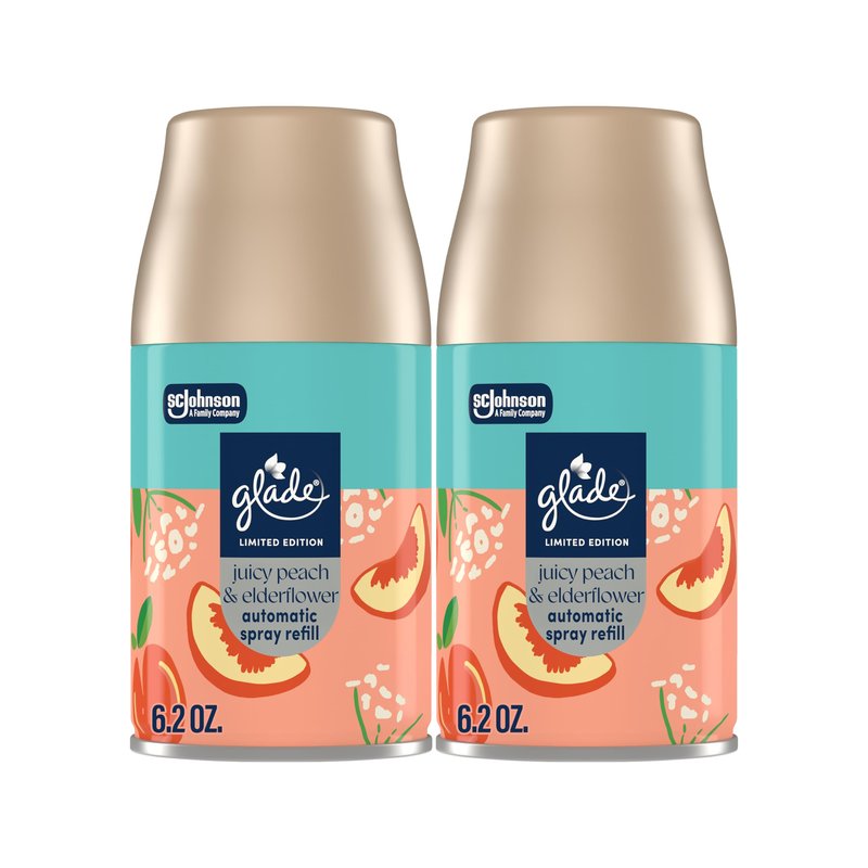 Glade Automatic Spray Refill, Juicy Peach & Elderflower, Scented Air Freshener for Home and Bathroom, 6.2 Oz, 2 Count
