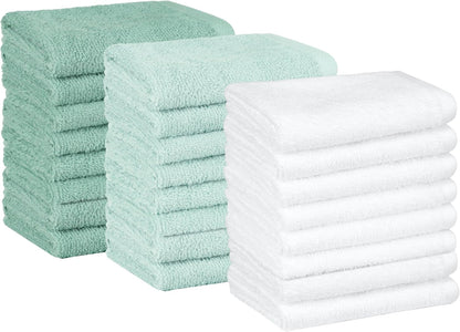 12 12 24-Pack Amazon Basics Cotton Washcloths for Bathroom, Fast Drying, Extra Absorbent, x in, Seafoam Green, Ice