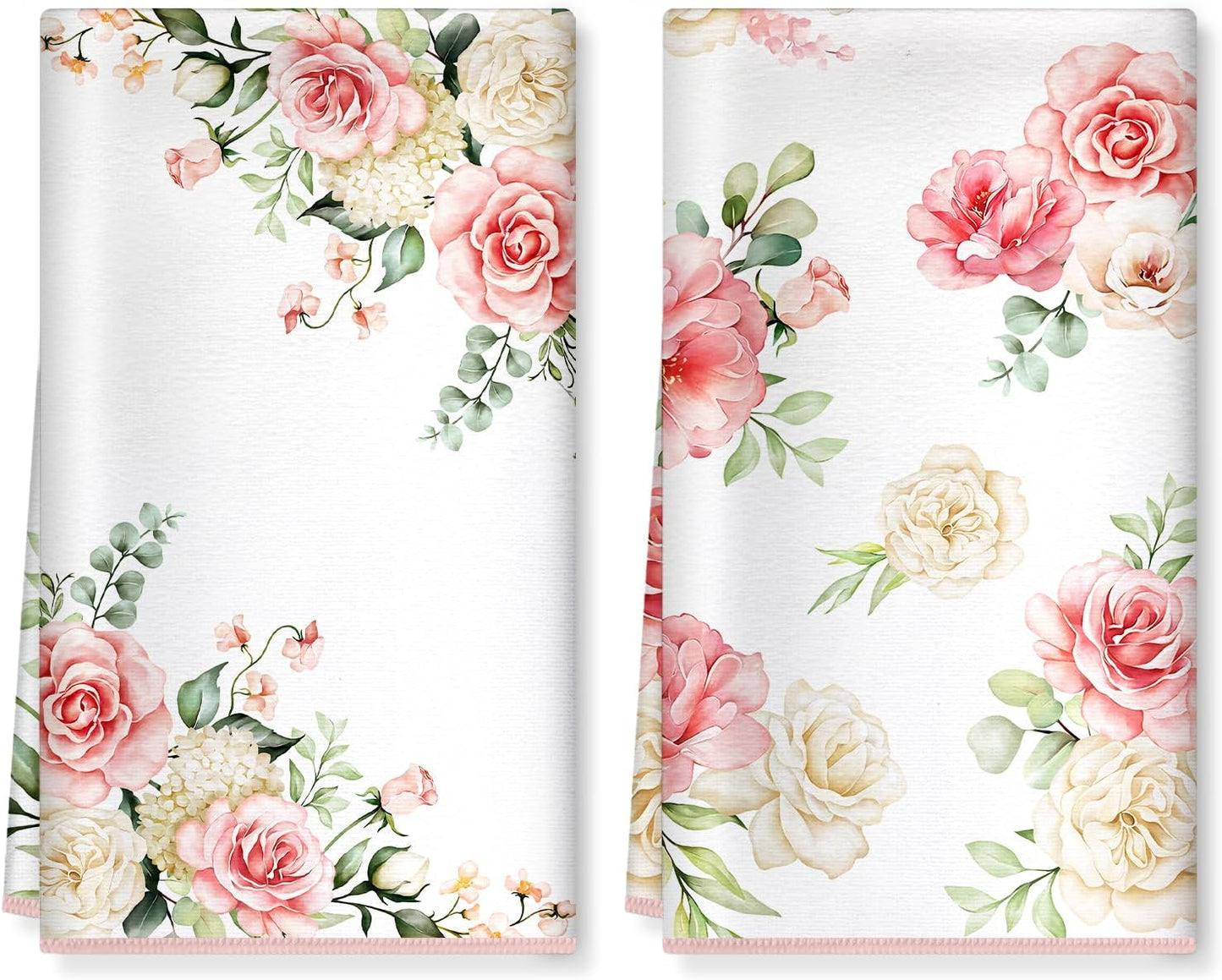 15.7 23.6 Inch, Pink Flower Microfiber Kitchen Towels, Soft Absorbent Watercolor Floral Hand Towel Thick Dish Cloth