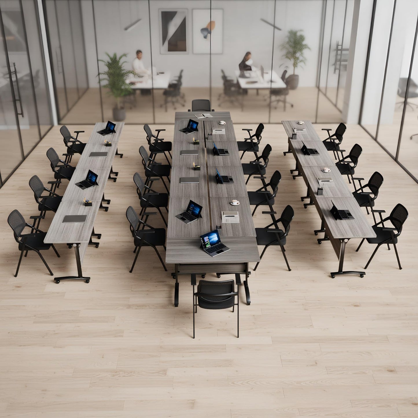 4 Pack Conference Room Tables,Mobile Folding Conference Table with Wheels,Modern Training Locking Rolling Meeting Conference Tables with Flip-Top for Office Classroom Business,6-12 Person,71IN