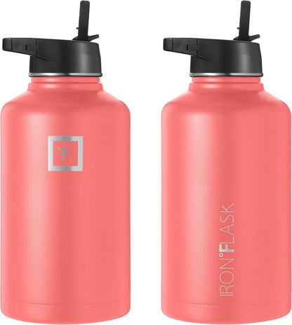 IRON °FLASK 64 Oz Sports Water Bottle - Wide Mouth with 3 Straw Lids, Insulated Thermos