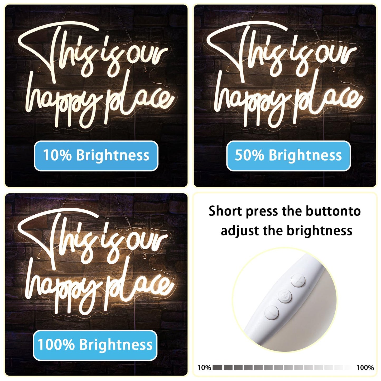 NOSUN This is Our Happy Place Neon Sign Happy Place Neon Signs for Wall Decor Dimmable Warm White LED Signs for Bedroom Classroom Man Cave Home Bar Birthday Party Game Zone Decor Neon Classroom Sign