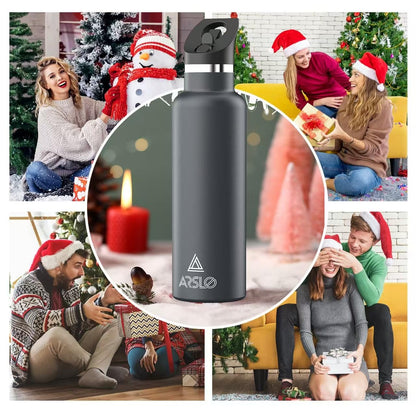 Arslo Stainless Steel Double Wall Water Bottles 20 Ounce, Vacuum Insulated Bottle With Straw Lid, Insulated Water Bottle Keeps Water Cold for 24 Hours, Hot for 12 Hours, Hiking, Sports