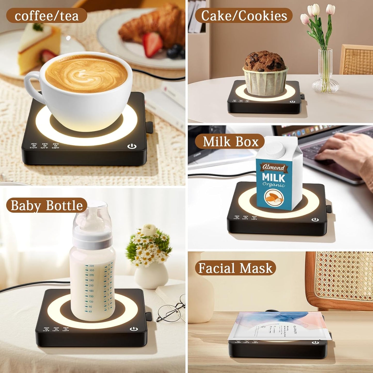 15W 3 Settings 8H Coffee Mug Warmer, Smart Mug Warmer, Wireless Phone Charging, Heat Temperature Controlled, Auto Off