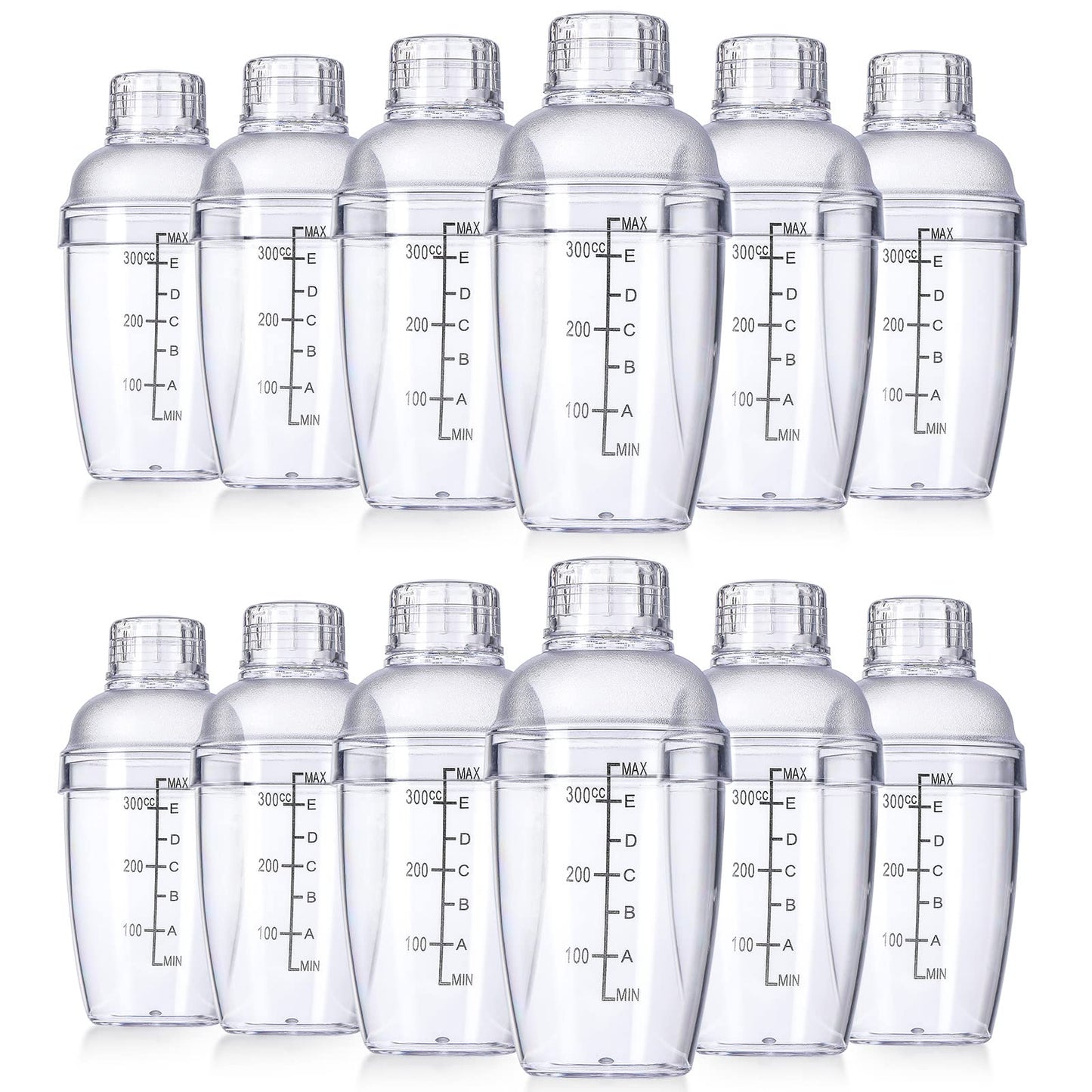 Lallisa 12 Pcs Plastic Cocktail Shaker Drink Mixer with Scales and Strainer Top Clear Shaker Cup with Measurement Plastic Mixing Tool for Tea Coffee Bubble Tea Milk(350 Cc/ 12 oz)