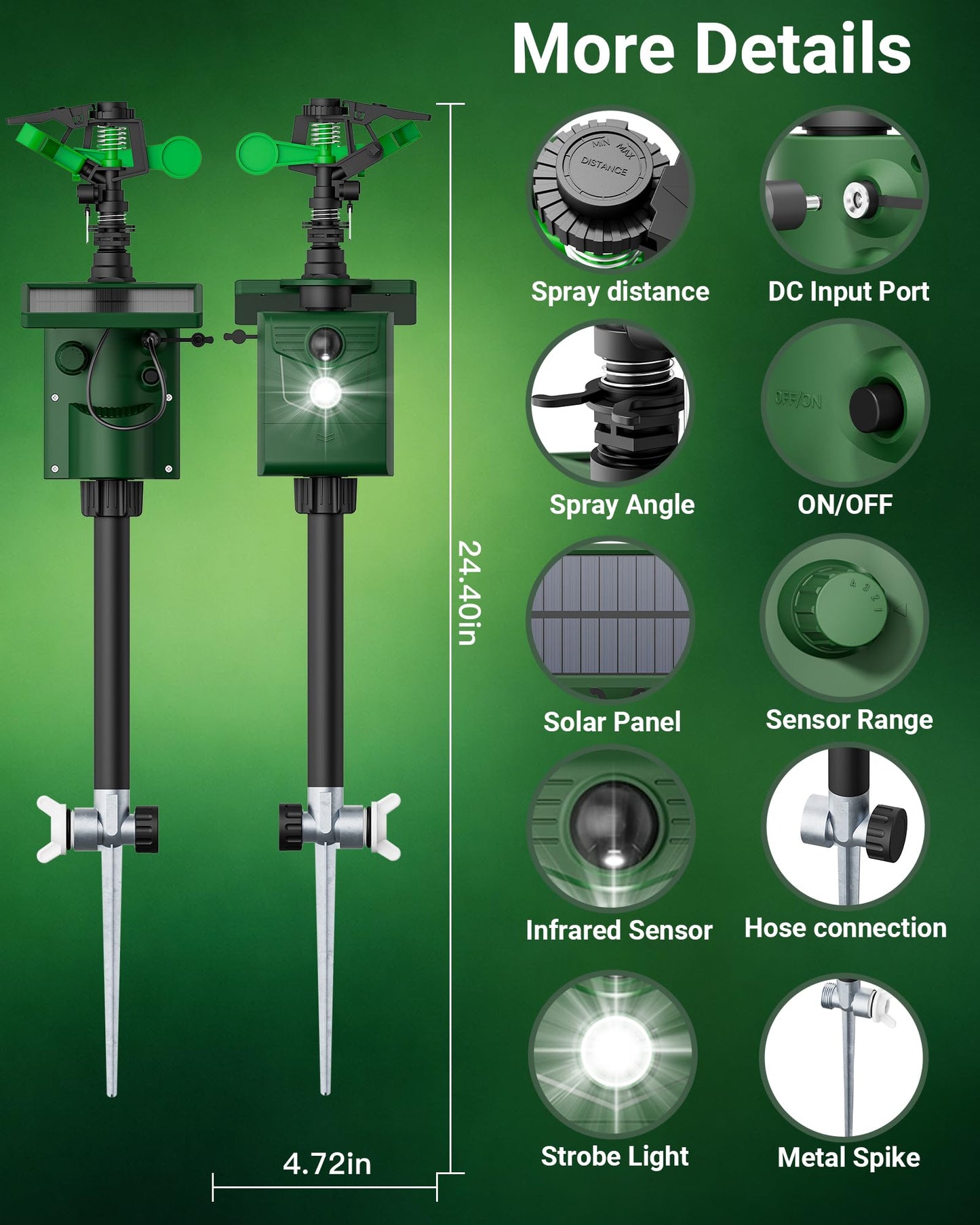 Peepst Motion-Activated Sprinkler, Solar Animal Repellent Outdoor - 2 Packs Deer Cat Deterrent with Motion Sensor & Flashing Lights, Protects Yard & Garden from Deer, Cats, Raccoons