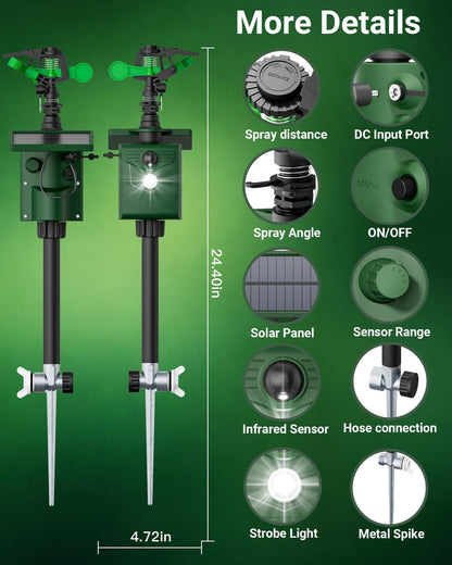 Peepst Motion-Activated Sprinkler, Solar Animal Repellent Outdoor - 2 Packs Deer Cat Deterrent with Motion Sensor & Flashing Lights, Protects Yard & Garden from Deer, Cats, Raccoons