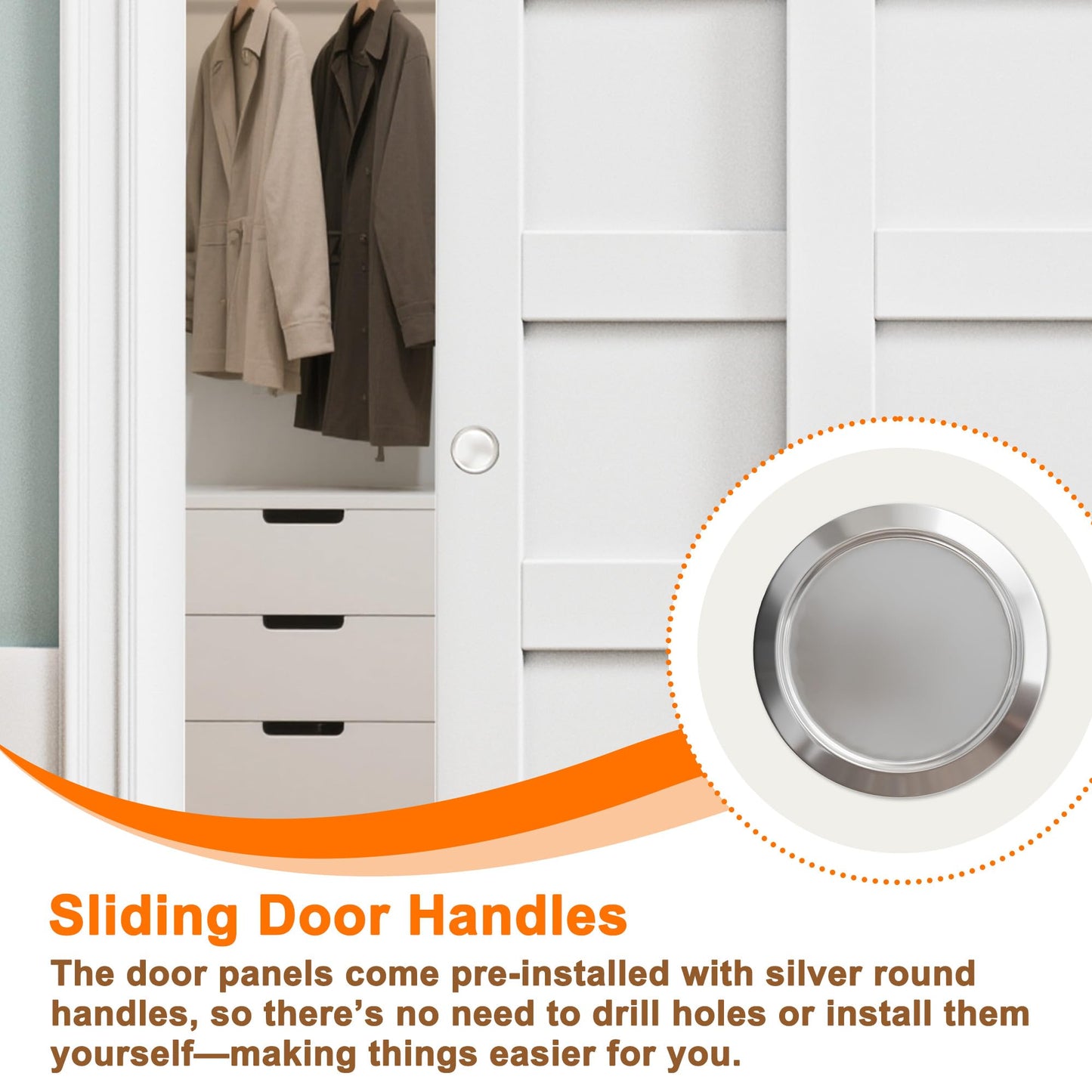 JUJUBON Closet Sliding Door, 48"×80"(Double Doors 25"), 3 Panel Sliding Door with Hardware Kit, Pre-Drilled Doors Panel, MDF with Paintable Surface, Need to Assemble, White