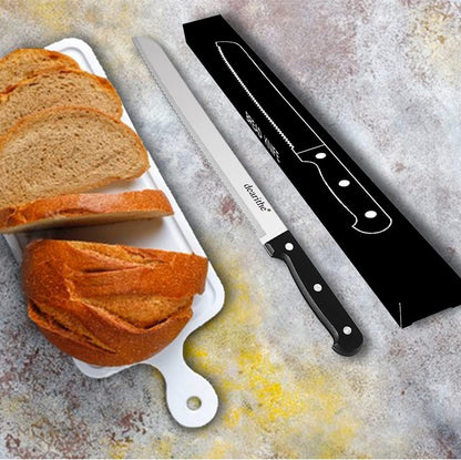 10 Inch Serrated-Bread Knife, Black Full-Tang Stainless Sharp Wavy Edge for Slicing Bread