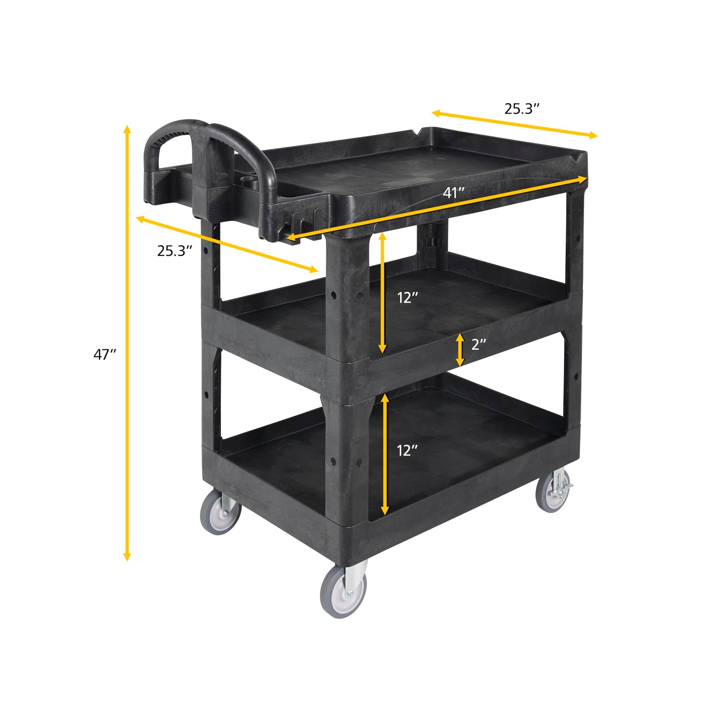 Rubbermaid Commercial Brute 3-Shelf Heavy-Duty Utility/Service Cart, Medium, High Storage, Lipped Shelves, Ergonomic Handle, 600 lb. Capacity, Ideal for Warehouse/Garage/Cleaning/Maintenance/Office