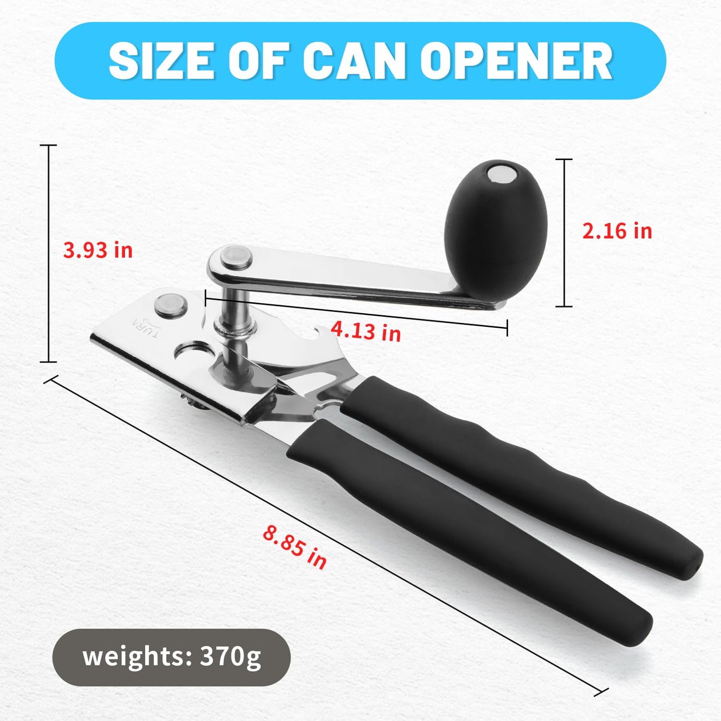 AGIgear Commercial Can Opener,Stainless Steel Heavy Duty Hand Crank Manual Can Openers with Comfortable Extra-long Handles,Ergonomic Design,Black