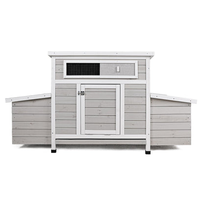 KEIKI Large Wooden Chicken Coop, Outdoor Hen House, Poultry Cage, Rabbit Hutch, Wooden Poultry Cage for Outdoor with 2 Sides Nesting Boxes, Gray+White