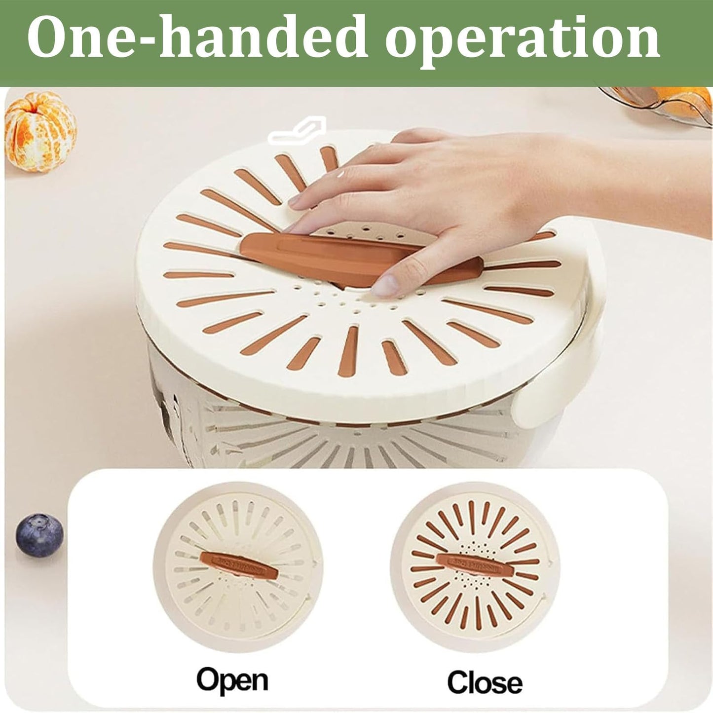 Multifunctional Fruit Washing Bowl with Strainer,2 in 1 Drain basket and Fruit Strainer Container with Lid,Fruit Washer Bowl for Kitchen,Fridge,Picnic & Camping(1QT)