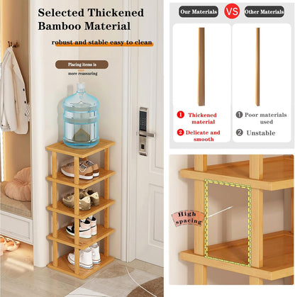 3Tier- Closet SAN HE Bamboo Shoe Rack Vertical Shoe Rack for Small Spaces, Tall Narrow Shoe Rack Organizer for Entryway