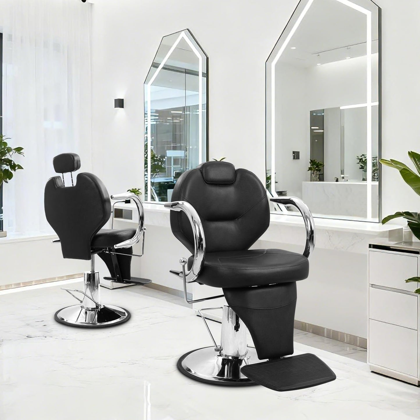 MERXENG Hydraulic Salon Styling Chair, 360° Swivel Recliner Barber Chair with PU Leather Seat, Adjustable Height & Backrest for Hair Salon, Spa, Tattoo, Home Use