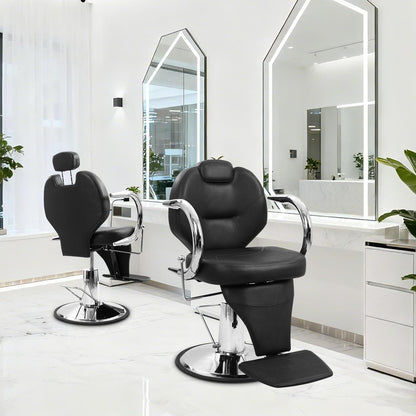 MERXENG Hydraulic Salon Styling Chair, 360° Swivel Recliner Barber Chair with PU Leather Seat, Adjustable Height & Backrest for Hair Salon, Spa, Tattoo, Home Use