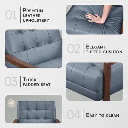 Lexicon Modern Accent Chair, Luxury Genuine Leather Match Living Room Chair with Tufted Cushions, Solid Wood Frame and Arm Rest, Comfy Upholstered Single Seat for Bedroom/Reading/Office, Blue