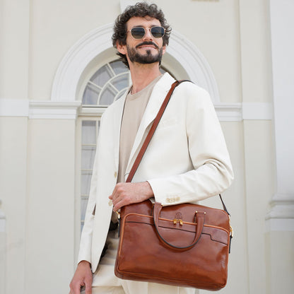 Time Resistance Leather Briefcase - Italian Handmade Leather Laptop Bag - Work Bag for Men and Women - Computer Briefcase