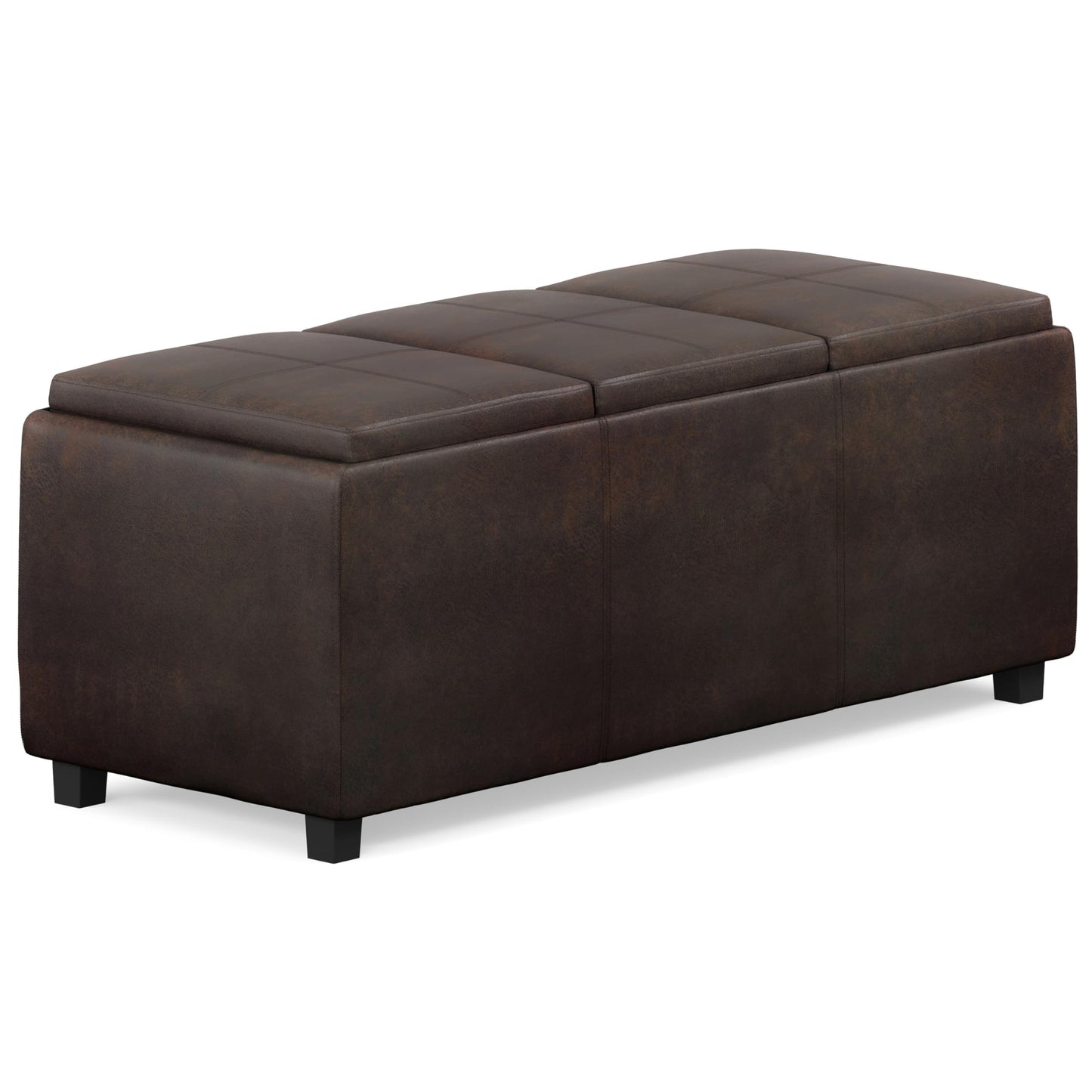 SIMPLIHOME Avalon Storage Ottoman - 42 inch Wide Upholstered Vegan Leather Rectangular Flip-Top Ottoman in Distressed Brown, Contemporary Coffee Table Ottoman for Living Room with Hidden Storage