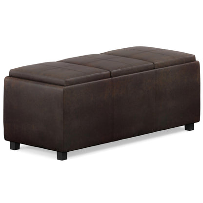 SIMPLIHOME Avalon Storage Ottoman - 42 inch Wide Upholstered Vegan Leather Rectangular Flip-Top Ottoman in Distressed Brown, Contemporary Coffee Table Ottoman for Living Room with Hidden Storage