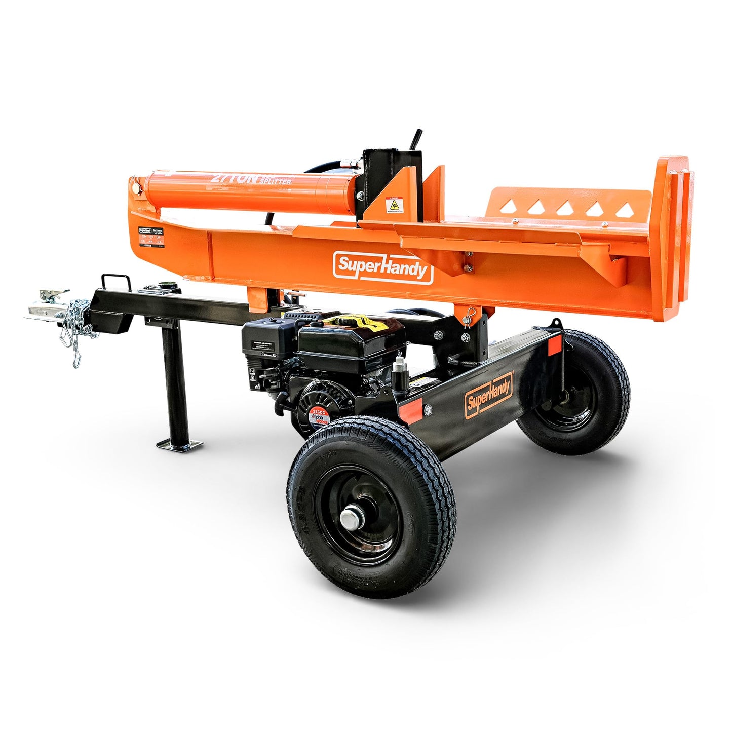 Superhandy 27Ton 223cc Gas Powered Full Beam Log Splitter w/Vertical/Horizontal Operation and Auto Return Valve, 24'' Diameter & 24'' Length Capacity, Towable with 2'' Ball Coupler