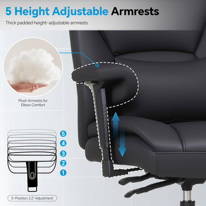 Big and Tall Office Chair - 650LBS Ergonomic Desk Chair, Leather High Back Executive Office Chairs, Plus Size High Back Desk Chair with Thick Cushion & Wide Seat, Heavy Duty Computer Gaming Chair