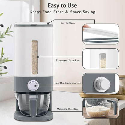 22-25 Lbs Lenwi Rice Dispenser, Large Cereal Dry Food Storage Containers with Measuring Cup,BPA-Free Household