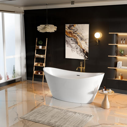 Empava 67" Luxury Freestanding Soaking Bathtub - Modern Oval Spa Tub for Deep Relaxation & Master Bathroom Sanctuary, High-Gloss Acrylic with Brushed Nickel Overflow and Drain, cUPC Certified