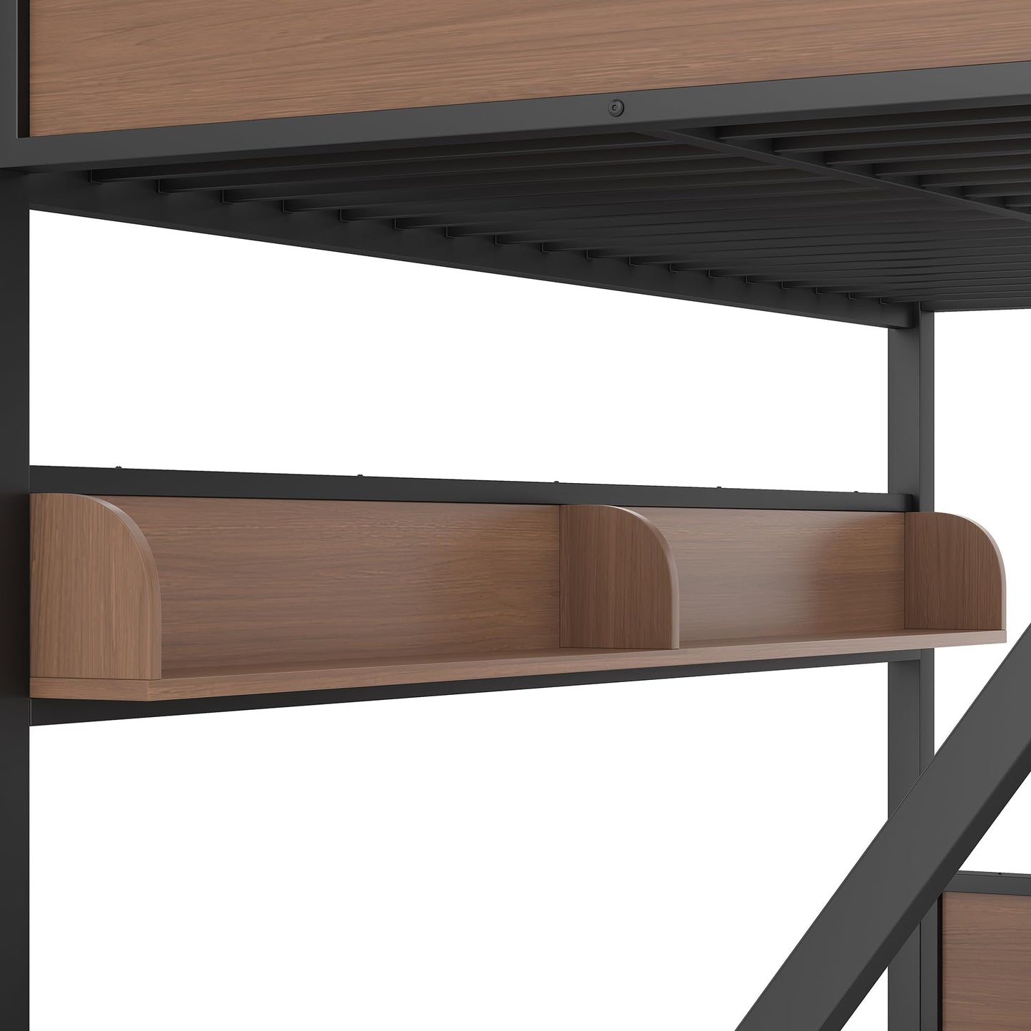 Bellemave Queen Over King Bunk Bed with Storage Shelf & LED Lights, Heavy Duty Metal Bunk Bed Frame with Guardrails & Ladder, No Box Spring Needed, Black