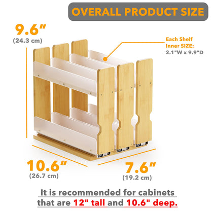 SpaceAid Bamboo Pull Out Spice Rack Organizer for Cabinet, Heavy Duty Slide Out Seasoning Kitchen Pantry Sliding Vertical Organization, 7.6" Wide, 3 Drawers(2" Wide), 2-Tier, Natural